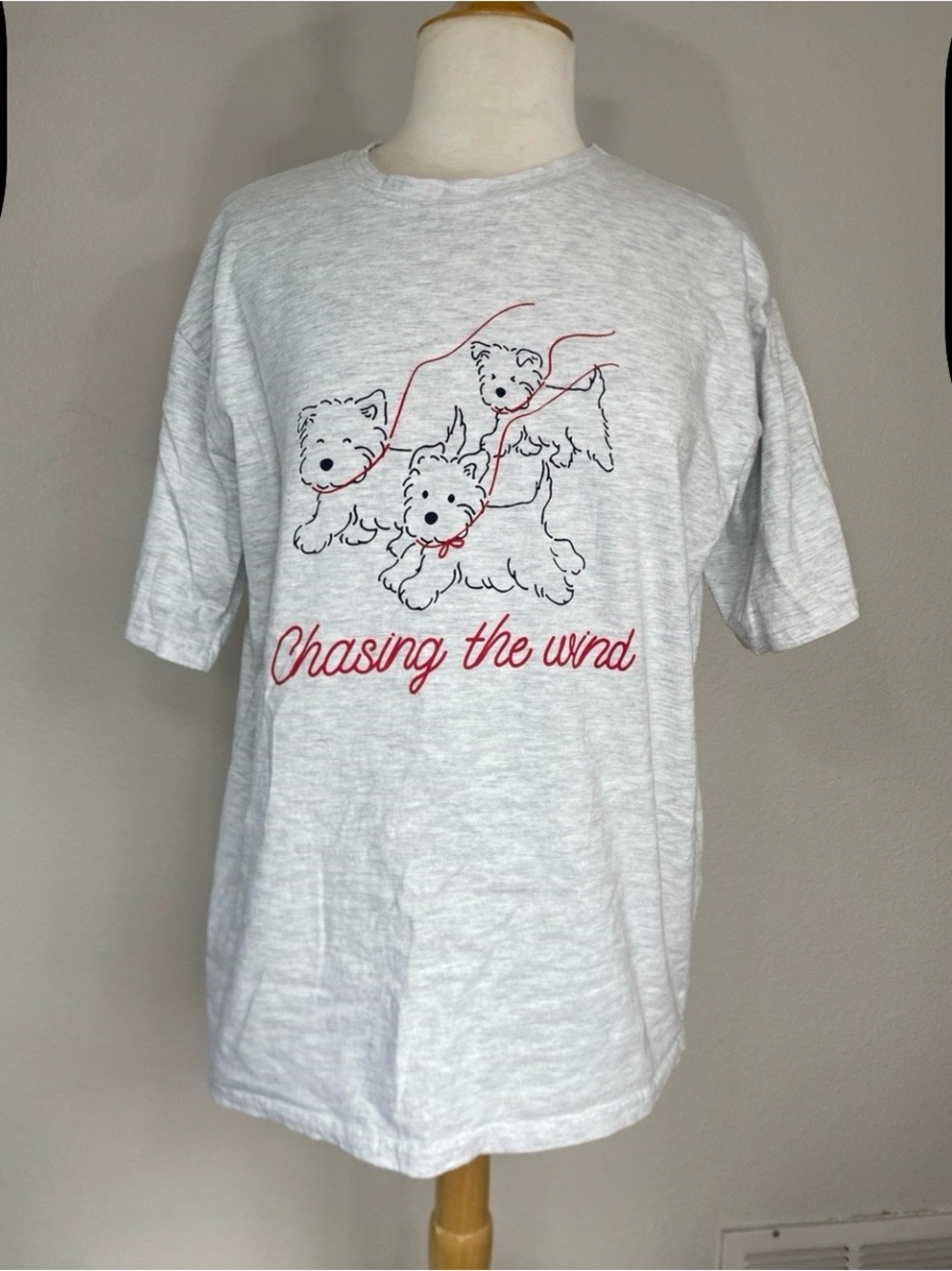 FIVE Women's Heather Gray Westie Terrier Dog Boxy T-Shirt Size Large Casual